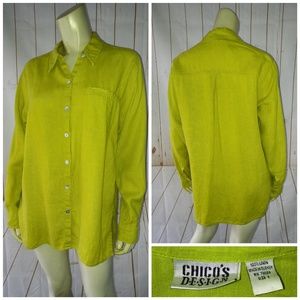Chicos Design Shirt Sz 1 (M) Citron Slub Linen
